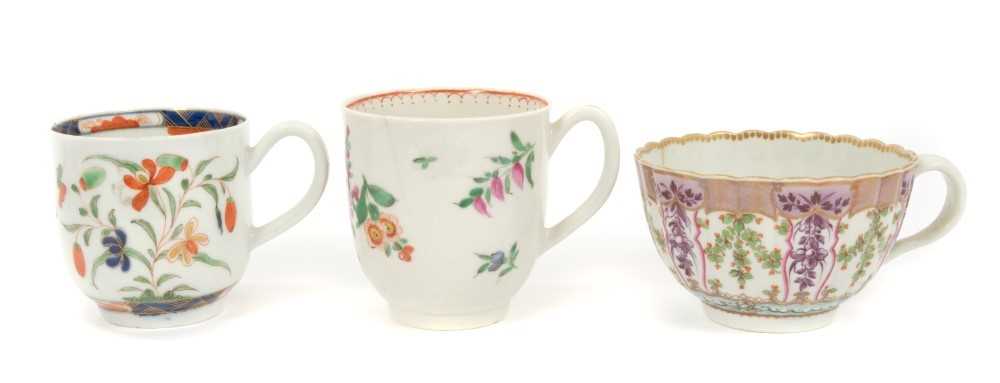 Lot 11 - Fine 18th century Worcester fluted tea cup and two other Worcester coffee cans