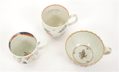 Lot 11 - Fine 18th century Worcester fluted tea cup and two other Worcester coffee cans