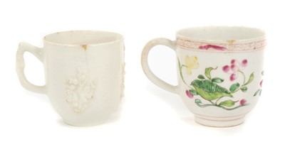 Lot 15 - 18th century Bow polychrome decorated coffee cup and a Bow blanc-de-chine coffee cup