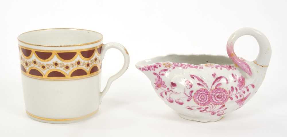 Lot 20 - Late 18th century Pinxton coffee can and a Derby polychrome leaf-moulded cream boat