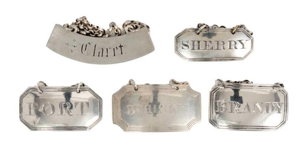 Lot 309 Five silver decanter labels various