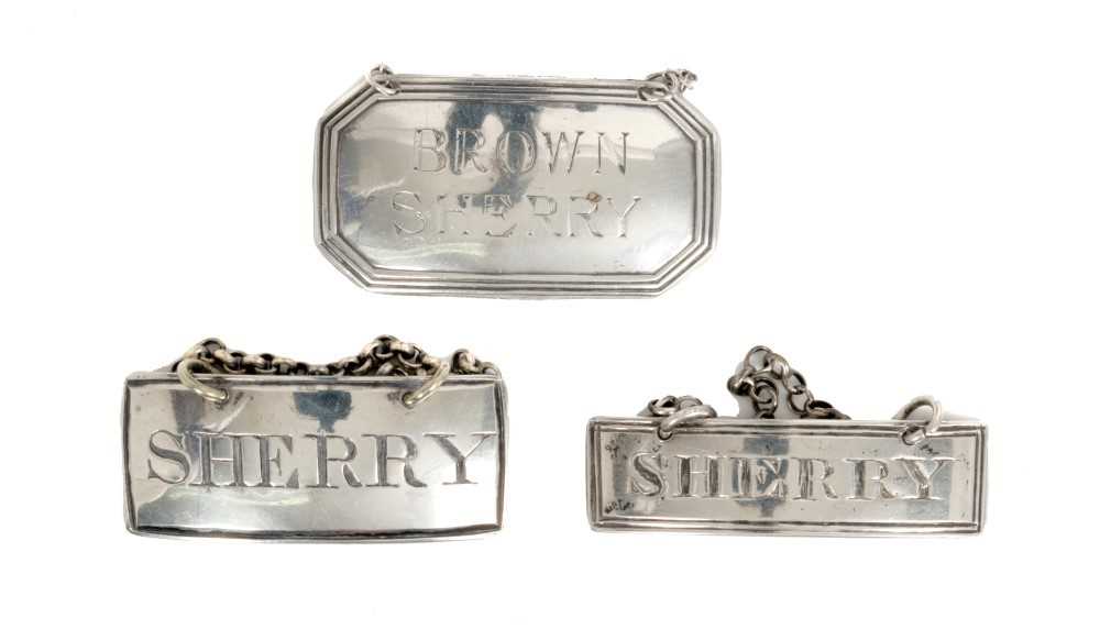 Lot 311 Three silver decanter labels various