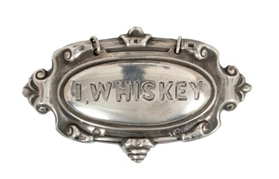 Lot 295 - Late Victorian silver decanter label, 'I. WHISKEY' (London 1897), William Hutton & Sons Ltd.