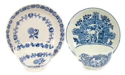 Lot 27 - 18th century Pennington Liverpool blue and white tea bowl and saucer, another tea bowl and saucer