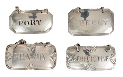 Lot 318 - Four silver decanter labels - various