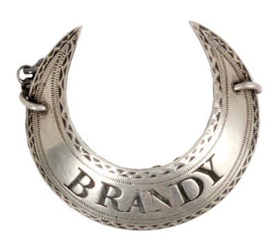 Lot 305 - George III silver decanter label, 'BRANDY' (London 1799), Peter & Ann Bateman