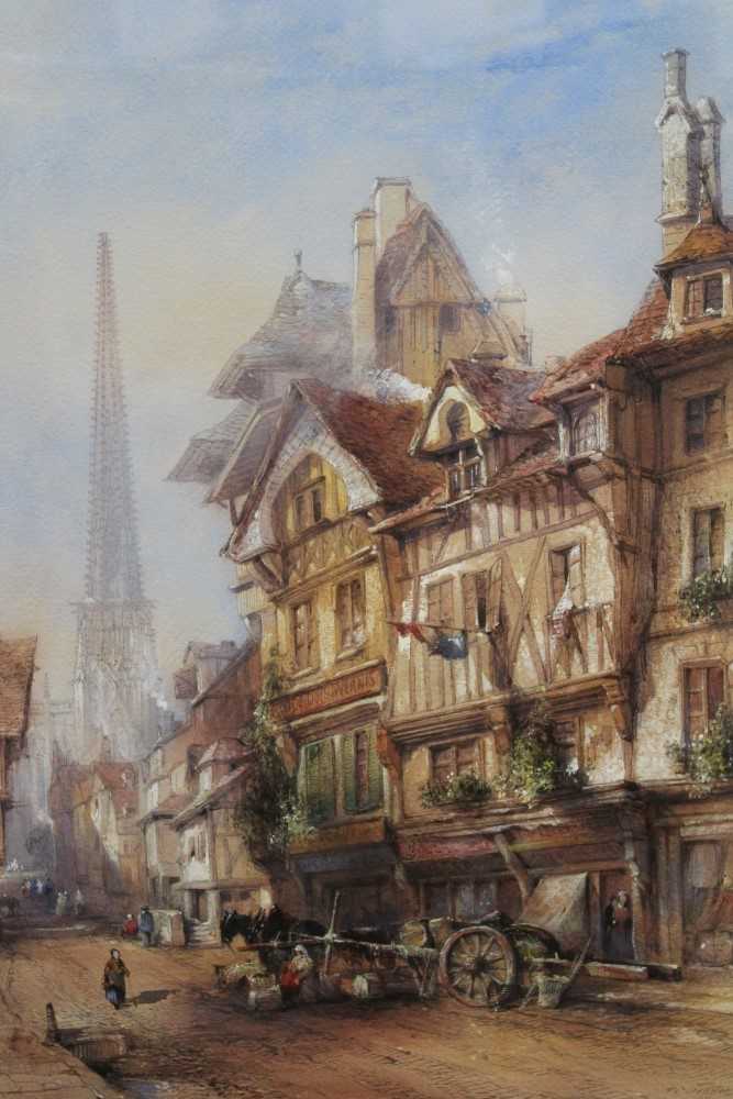 Lot 118 - Thomas Dibden (1810-1893) watercolour, A street in Rouen, signed and dated 1870, 53 x 36cm, framed .  Provenance: Abbott & Holder.