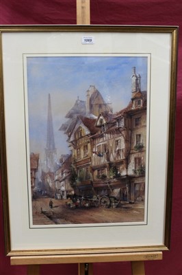 Lot 118 - Thomas Dibden (1810-1893) watercolour, A street in Rouen, signed and dated 1870, 53 x 36cm, framed .  Provenance: Abbott & Holder.
