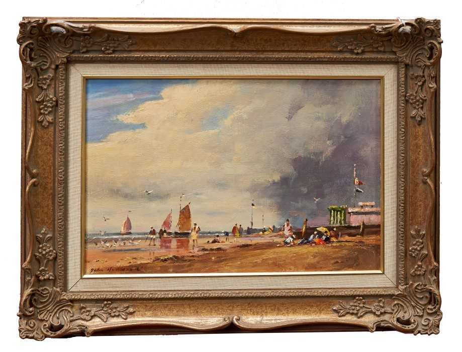 Lot 1002 - John Horwood (b. 1934) oil on canvas, Southwold Suffolk, Walberswick nr. Southwold, a pair, both signed and inscribed verso, 31 x 44cm, framed.