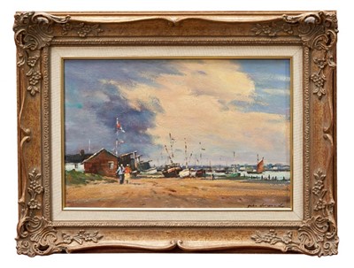 Lot 1002 - John Horwood (b. 1934) oil on canvas, Southwold Suffolk, Walberswick nr. Southwold, a pair, both signed and inscribed verso, 31 x 44cm, framed.