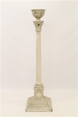 Lot 805 - White painted metal column stand lantern holder