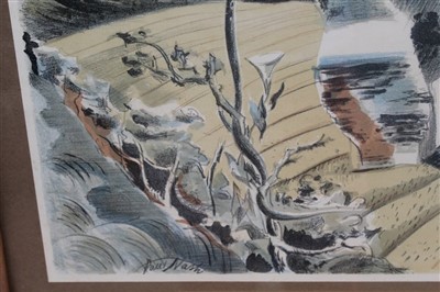 Lot 1078 - Paul Nash (1889-1946) lithograph in colours, Landscape of the Megaliths, 1937, with pencil dedication, Nancy with Paul’s love