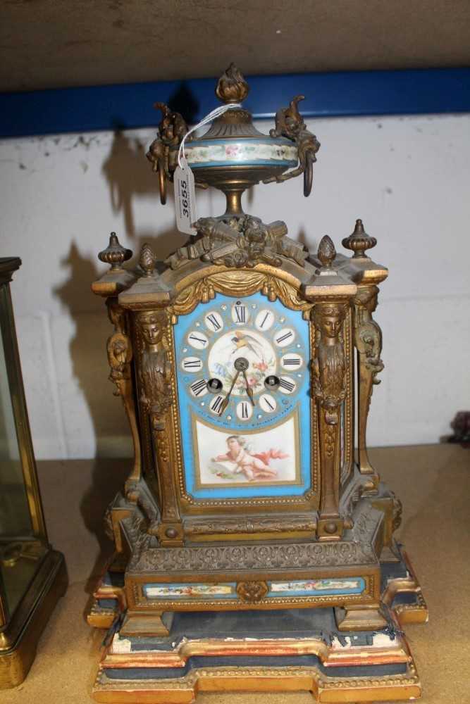 Lot 3655 - Victorian gilt metal and porcelain mantle clock.