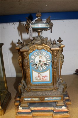 Lot 3655 - Victorian gilt metal and porcelain mantle clock.