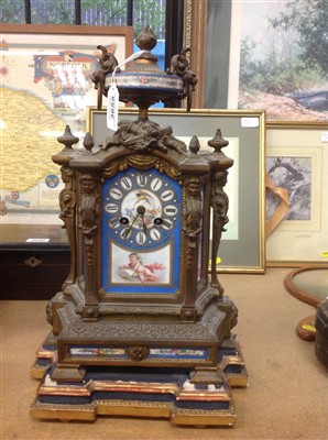 Lot 3655 - Victorian gilt metal and porcelain mantle clock.