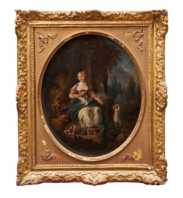 Lot 1062 - French School, 18th century oil on canvas - an Arcadian landscape with shepherdess