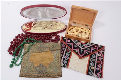 Lot 3212 - Two vintage beadwork purses and costume jewellery