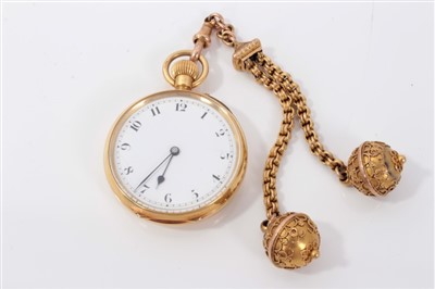 Lot 3208 - Gold (18ct) fob watch and gold fob chain