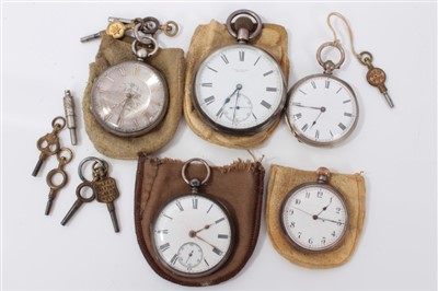 Lot 3210 - Victorian silver cased fob watch and four others (5)