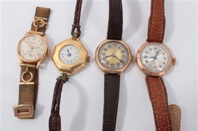 Lot 3205 - Four Lady's gold wristwatches