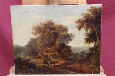 Lot 1053 - English school, mid 19th century, cattle in landscape, oil on canvas