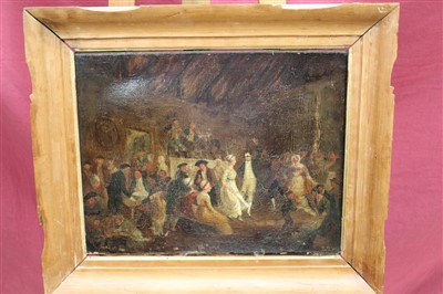 Lot 1059 - Early 19th century oil on canvas laid on panel - A Country Dance, in gilt frame, 35cm x 43cm