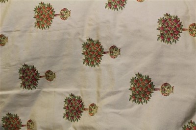 Lot 3100 - Two pairs good quality inter-lined gold curtains with mulberry bush decoration and one matching single curtain