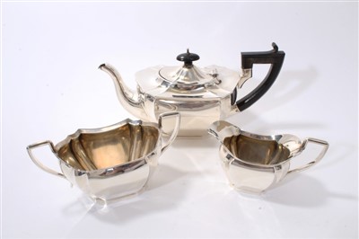 Lot 324 - George V silver three piece tea set (Birmingham 1925)