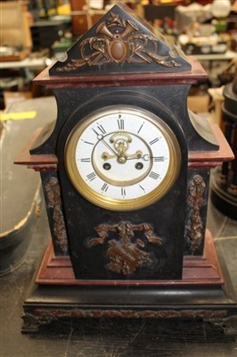 Lot 3520 - Large and impressive black slate mantel clock with skeleton dial