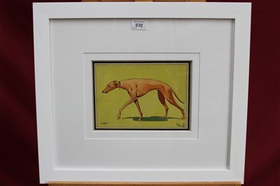 Lot 930 - Jack Greenall, body colour study of a Greyhound “Lady” in white glazed frame