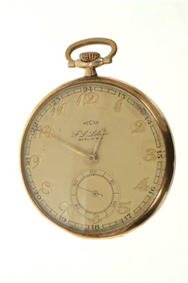 Lot 582 - 1920s gentlemen’s 14ct gold pocket watch by Recta