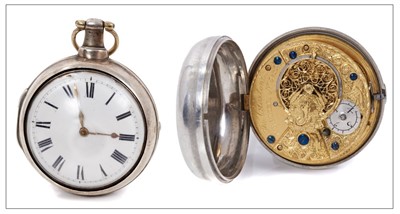 Lot 580 - Local Interest:  Georgian silver pair-cased pocket watch, Thos. Claxton, Cromer