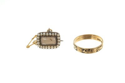 Lot 426 - Victorian 18ct gold mourning ring and a Georgian seed pearl mourning brooch