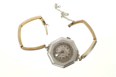 Lot 576 - Art Deco yellow metal cocktail watch with diamond set bezel