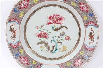 Lot 51 - 18th Century Chinese famille rose porcelain charger and two Imari palette plates