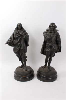 Lot 693 - Pair of large spelter figures of John Milton and Shakespeare