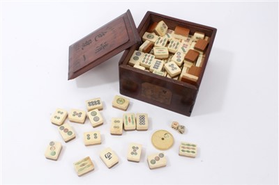 Lot 654 - Antique Chinese inlaid hardwood mahjong set