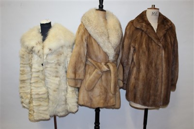 Lot 3083 - Belted blond mink jacket, a mink coat, one mink stole, one fox, others
