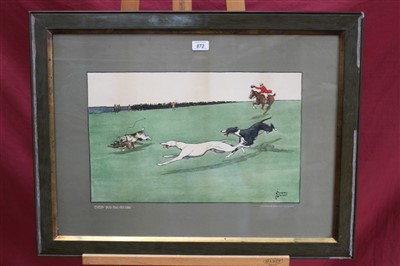 Lot 872 - Thackeray Edwards hare coursing lithograph- “Every Dog has his day” mounted in glazed oak frame...
