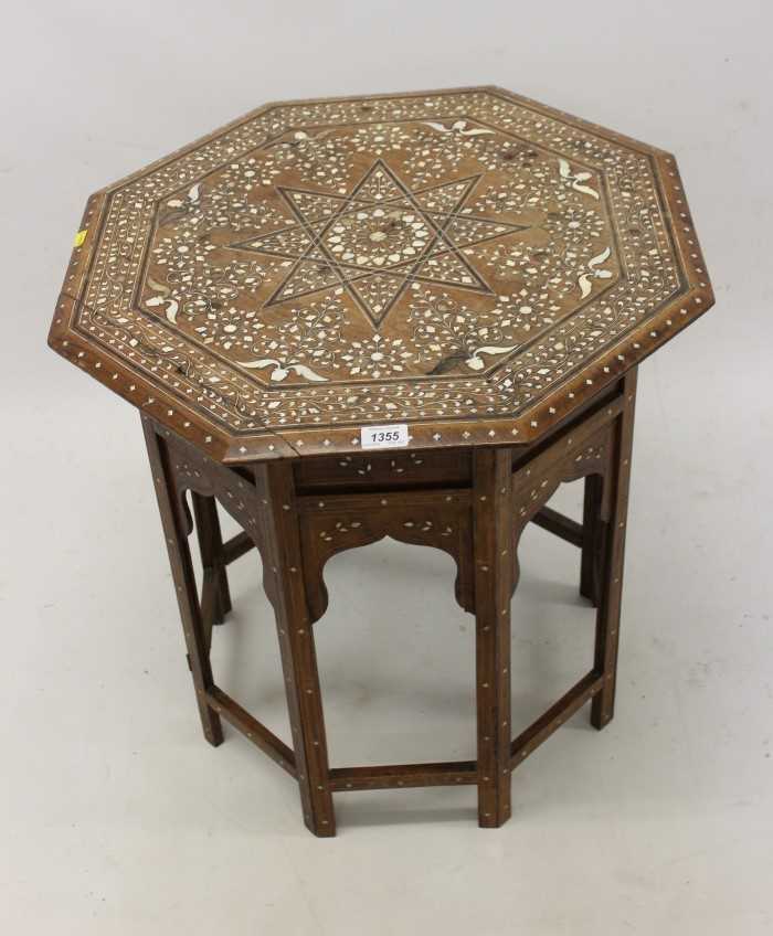 Lot 1355 - 19th Century Anglo Indian octagonal folding table (Hoshiarpur) with ivory inlaid decoration