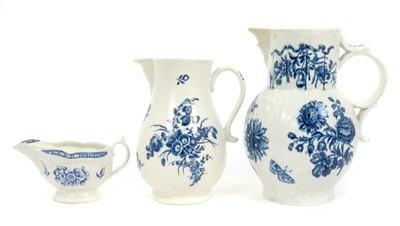 Lot 30 - 18th century Worcester blue and white cabbage leaf moulded jug