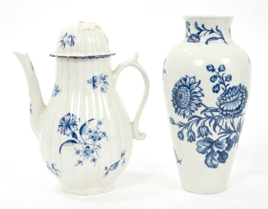 Lot 31 - 18th century Worcester blue and white vase and blue and white fluted coffee pot and cover