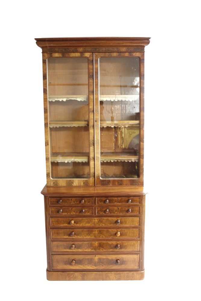 Lot 1353 - Victorian flamed Mahogany bookcase on chest by Merryweather & Son, London