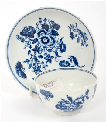 Lot 38 - 18th century Lowestoft blue and white tea bowl and saucer