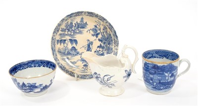 Lot 39 - 18th century Derby blue and white helmet-shaped cream jug and sundry blue and white wares