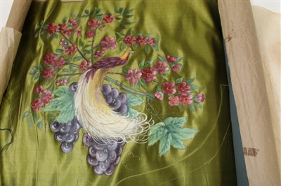 Lot 3054 - Victorian hand painted silk satin panel