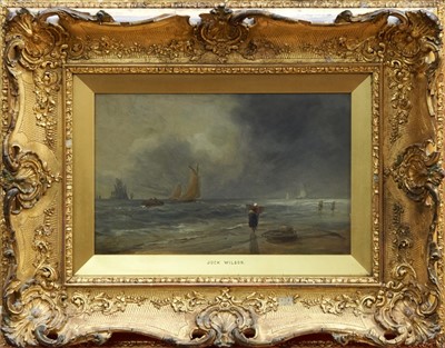 Lot 953 - Jock Wilson (1774-1855) oil on board - return of the fishing fleet, in glazed gilt frame, 21cm x 33cm 
 Provenance: Christies 8th October 1992, lot 168