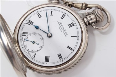 Lot 3219 - Herbert Wolf Ltd silver cased pocket watch on silver Albert chain with silver fob