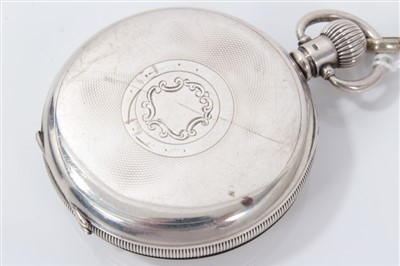 Lot 3219 - Herbert Wolf Ltd silver cased pocket watch on silver Albert chain with silver fob