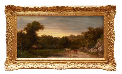 Lot 957 - George Shalders (1826-1873) oil on canvas - figures and horses at rest in a clearing, in gilt frame, 30.5cm x 61cm 
 Provenance: Christie’s South Kensington 6th November 1997, lot 103